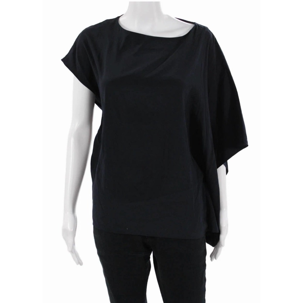 Ramy Brook Asymetrical Dolman Poncho Silk Blouse Black
